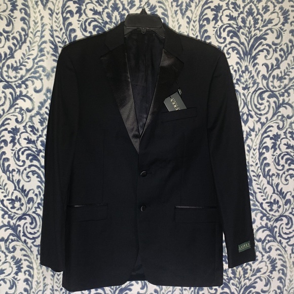 NWT Lauren by Ralph Lauren Mens Two Button Wool Suit Jacket Black 41Reg 35W - Picture 5 of 11